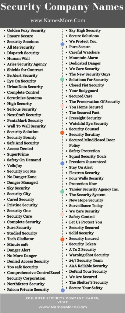 Security Company Names [990+ Cool & Unique Security Names] List Infographic