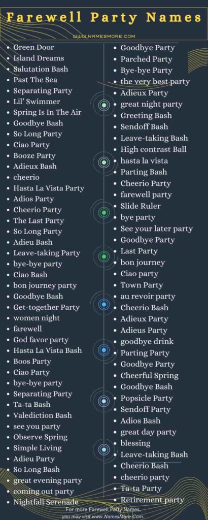 660+ Farewell Party Names [Best Guide] in 2024 List Infographic